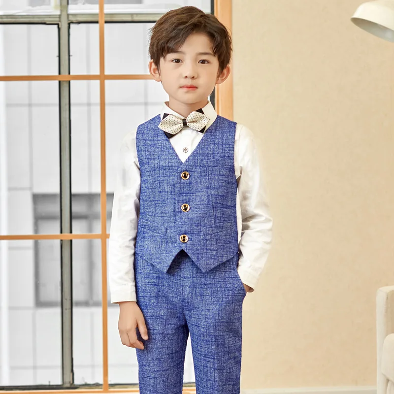 Spring Autumn Teenage Boys Suits Weddings Blazers Pants Children Party Clothes Plaid Kids School Costume Gentlemen Clothing Sets
