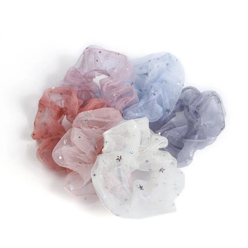 

Новинка Модные женские шифоновые резинки для волос из органзы конфетных цветов со звездами заколка для конского хвоста резинки для волос э...