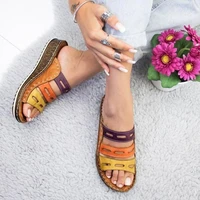 summer 2020 retro stitching leisure beach open toe slope heel fish mouth thick soled roman lady sandals womens slide wedges