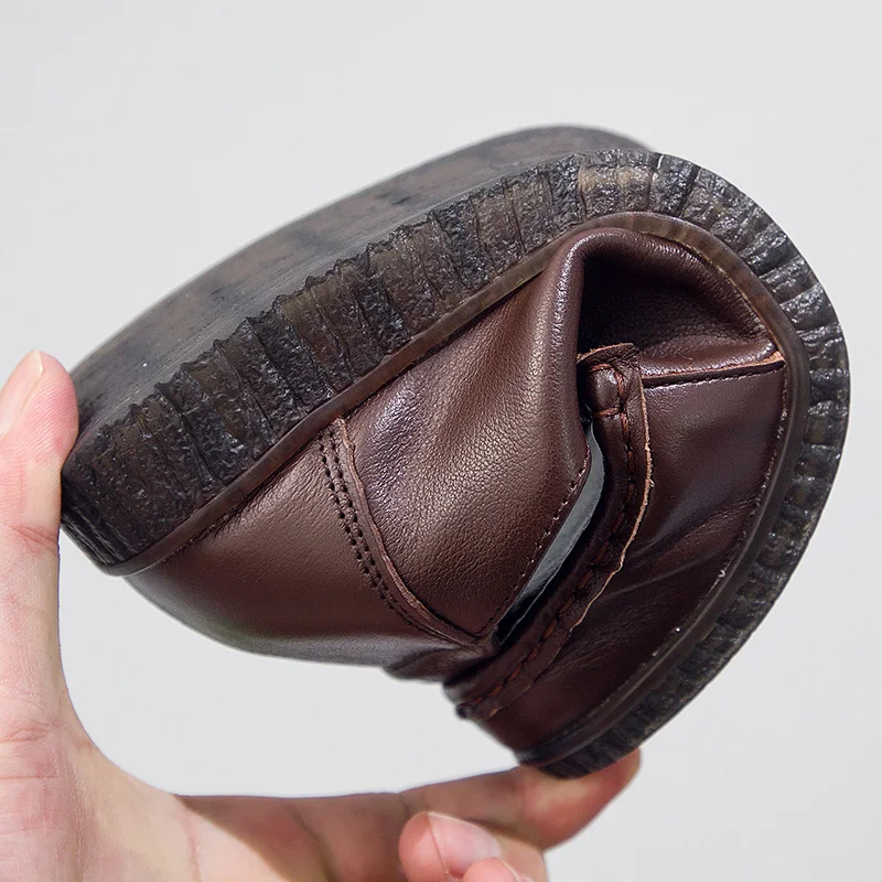 

GKTINOO 2019 Retro Genuine Leather Flats Shoes for Ladies Hand-Sewn Leather Soft Loafers Female Casual Shoes Solid Vintage Women