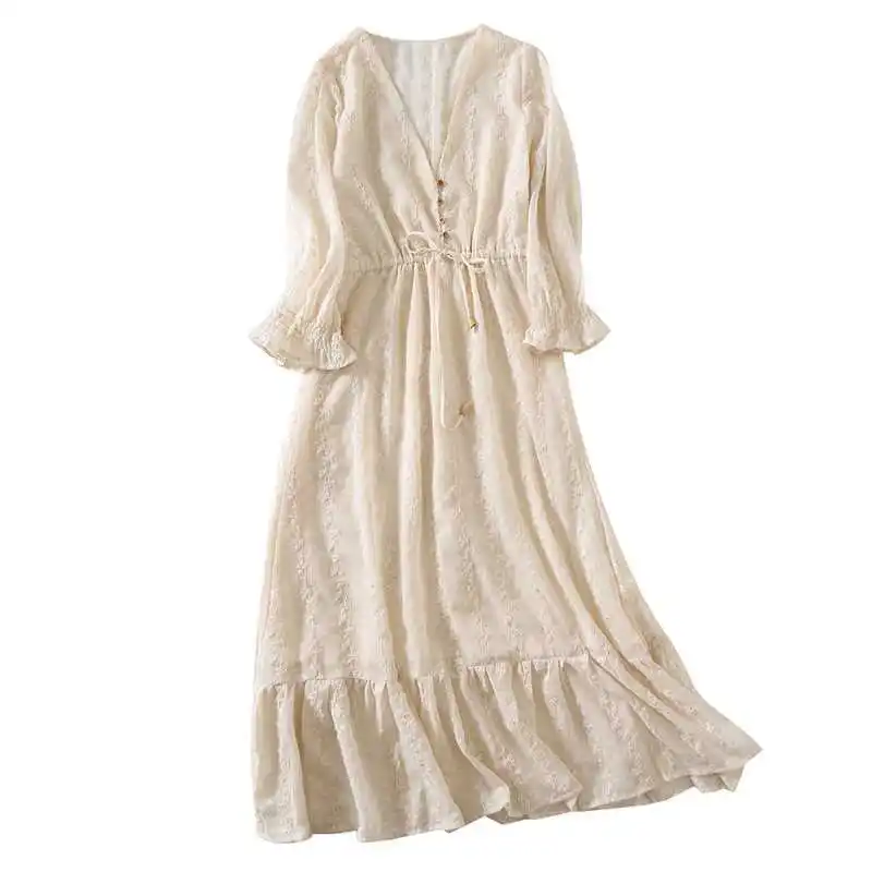 

dress 2021 spring and summer women's new college style V-Neck long sleeve Tulle MIDI dress