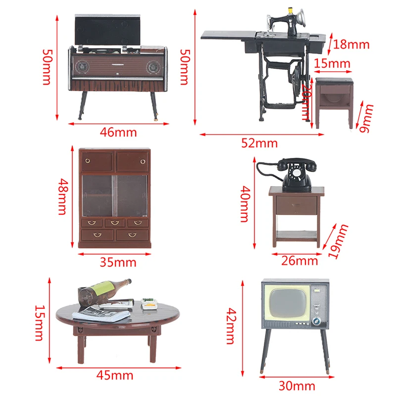 

New Arrival 1 Set 1:18 Dollhouse Miniature Furniture Set Sewing machine TV Cabinet Table Model Toy