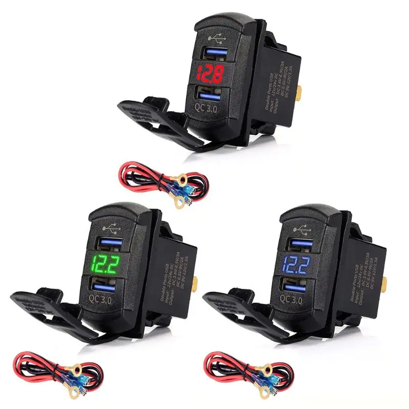 

Quick Charge 3.0 Dual USB Rocker Switch QC 3.0 Fast Charger LED Voltmeter for Boats Car Motorcycle Smartphone Tablet