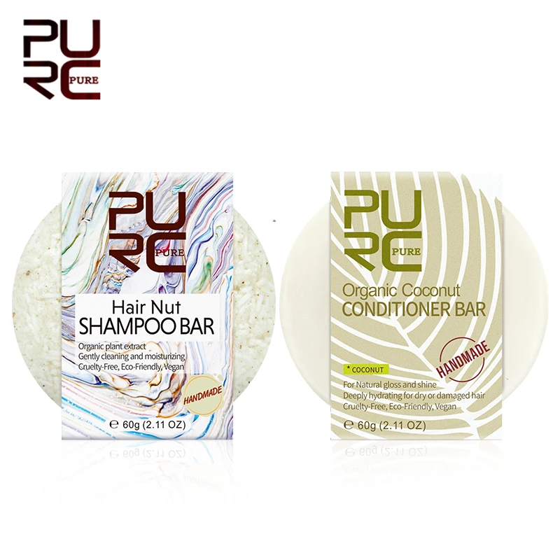 

PURC Natural Organic Hair Nut Shampoo Bar & Cold Processed Handmade Coconut Conditioner Bar Solid Shampoo Conditioner Hair Care