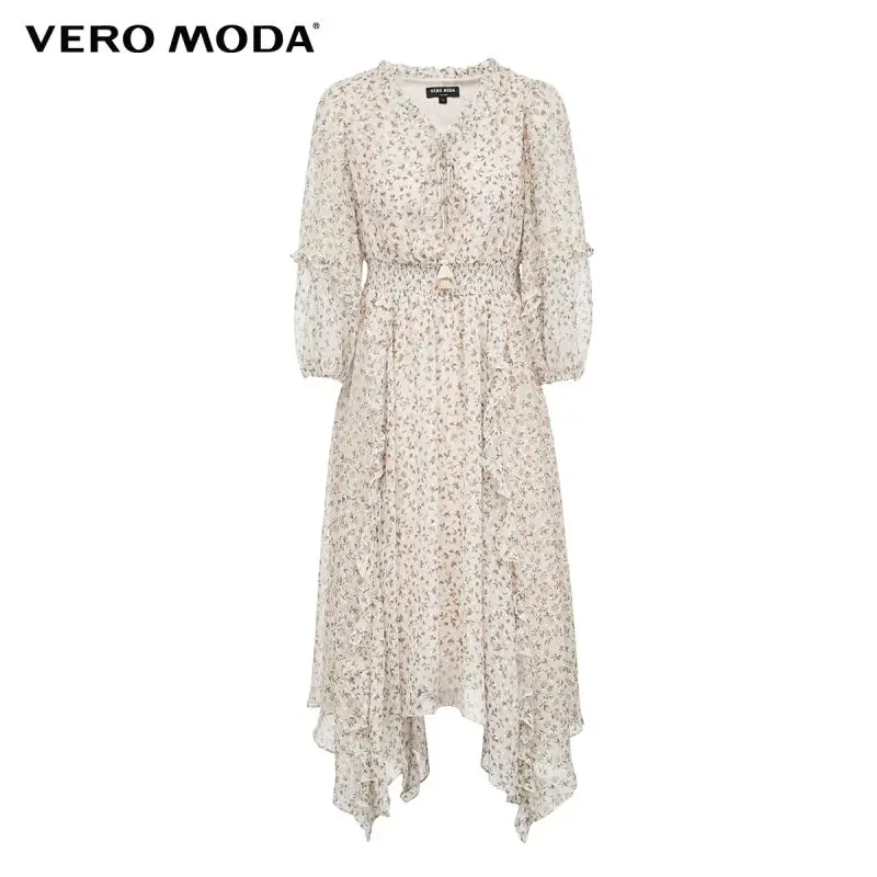

Vero Moda Women Vintage Floral Chiffon Holiday 3/4 Sleeves Long Dress | 32027C544