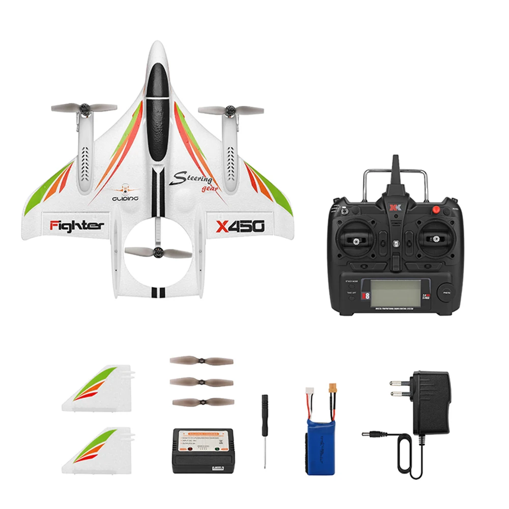 

X450 2.4G 6CH 3D/6G RC Airplane Brushless Motor Vertical Take-off LED Light RC Glider Fixed Wing RC Plane Aircraft RTF