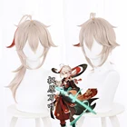 Парик для косплея аниме Genshin Impact Kazuha, термостойкие синтетические короткие волосы для Хэллоуина и шапка, 36 см