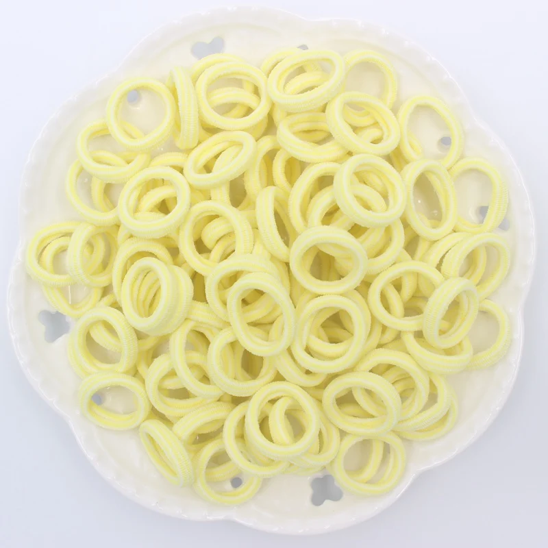 yellow white 100 шт./лот, новые полосатые милые Стильные Детские эластичные резинки для волос, 6 видов цветов, Детские аксессуары для волос для девочек Q987 - Цвет: yellow white