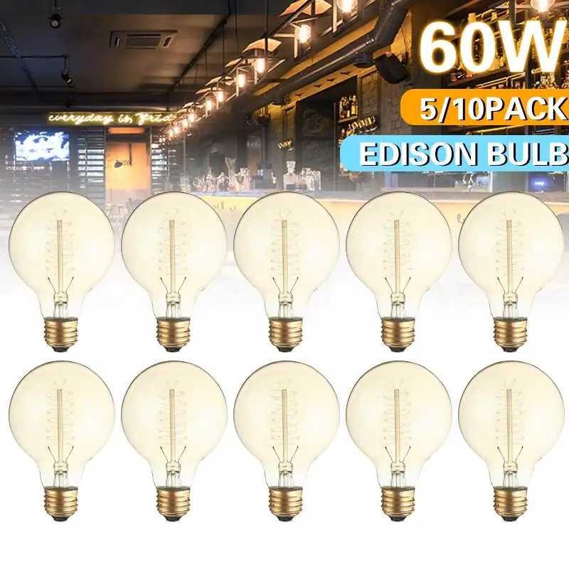 

5/10PCS 60W E27 Retro Edison Light Bulb 110V/220V 80mm x 118mm Incandescent Bulb E27 G80 60W Globe Home Light Bulbs Warm White