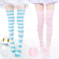 1pair new women girls over knee long stripe printed thigh high striped patterned socks 7 colors sweet cute warm wholesale lot