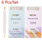 Цветовые маркеры-хайлайтеры с мягкой кисточкой, двусторонние чернила на водной основе, школьные принадлежности