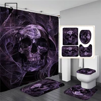 black skull skeleton printed shower curtain set horrible halloween festival bathroom decor pedestal rug lid carpet toilet cover
