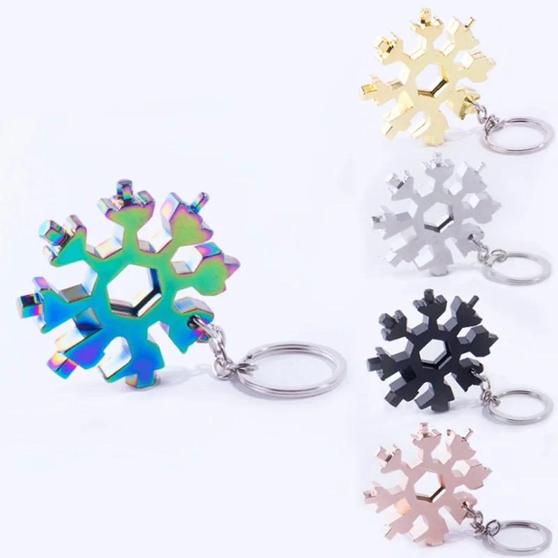 

Screwdriver Stainless Steel 18 in 1 Spanner Gadget Keychains Snowflake Shape Key Rings Bottle Opener Hex Wrench