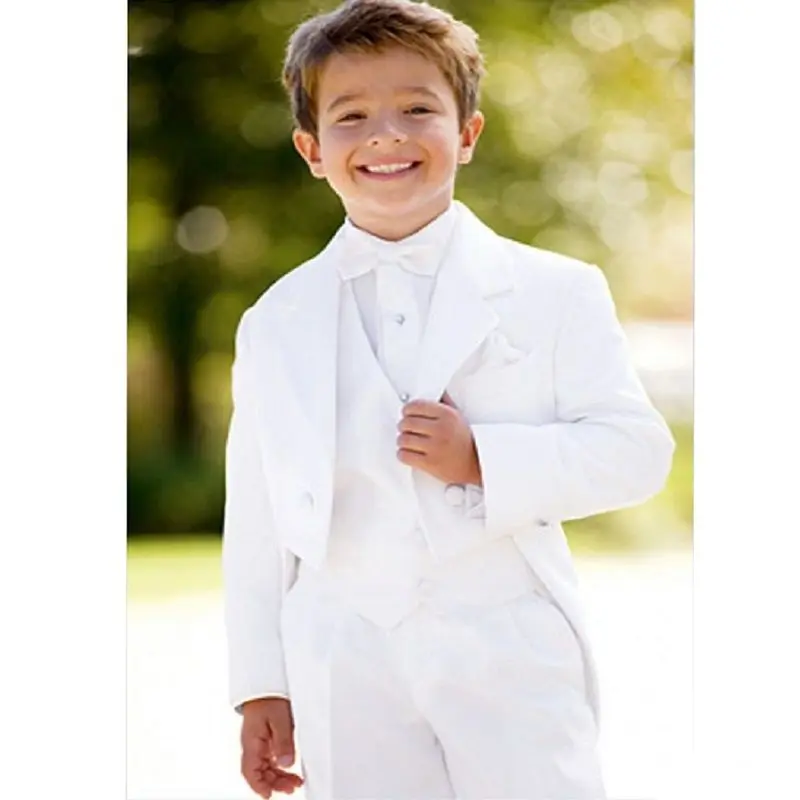 

New Fashion White Boys Attire Formal Tailcoat Suits Customized Three Piece Kids Party Suit (Jacket+Vest+Pants)