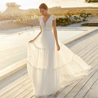 simple sexy open back boho wedding dress 2021 lace bohemian bridal gowns v neck a line tulle gown vestidos de nova