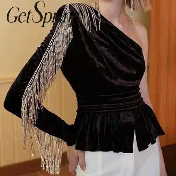 Getвесенняя женская футболка с кисточками из кусков неровные топы открытыми