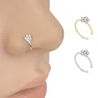 Кольцо-обруч для носа в стиле панк, кольцо серебристого цвета с кристаллами, цветами, Носовая кость, клипса для имитации пирсинга, может использоваться как манжета для ушей