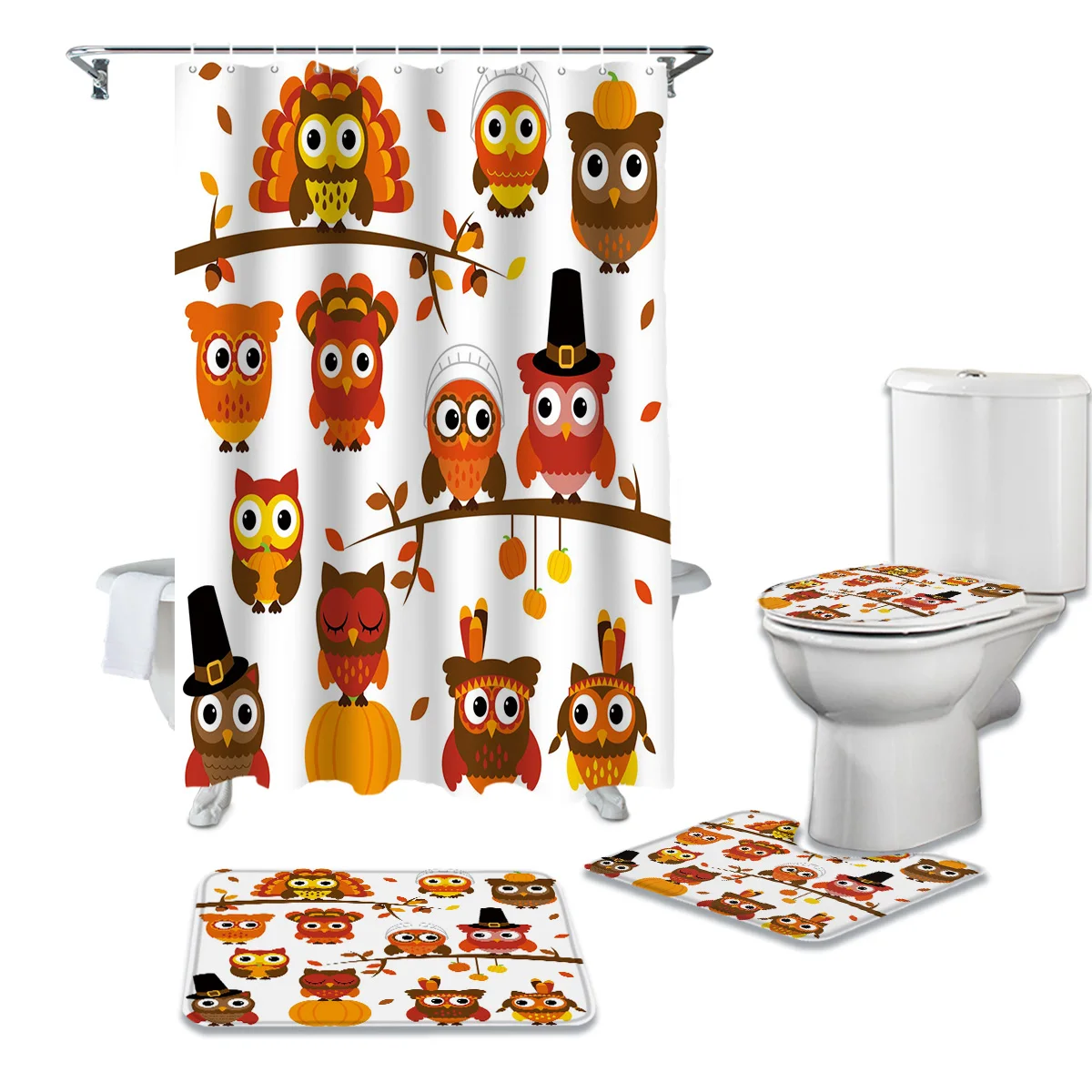 Сова День благодарения тыква мультяшная душевая занавеска чехол для унитаза