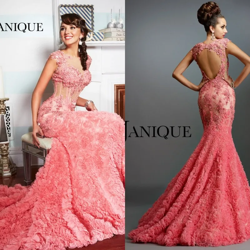 

2015 Gorgeous Mermaid Evening Dresses Lace Appliqued Keyhole Back Long Formal Gowns with Bateau Neck Custom Made EM04809