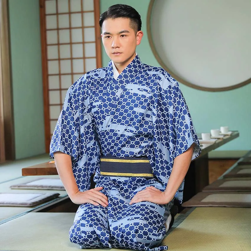 Кимоно мужское традиционное в японском стиле юката пояс Оби винтажные украшения