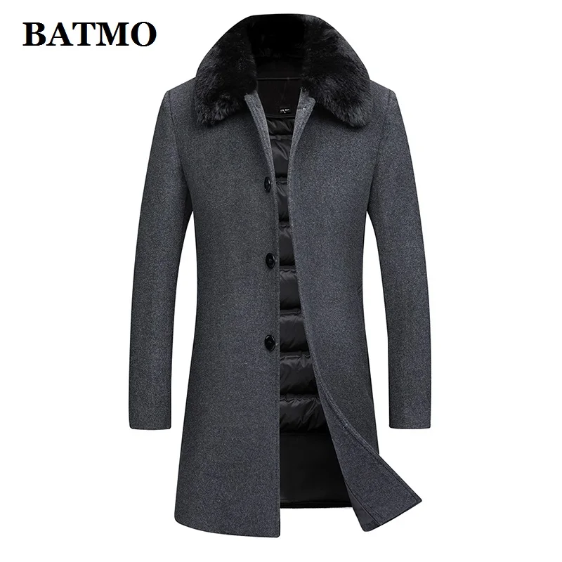 

BATMO 2022 winter wool trench coat men,men's 90% white duck down wool jackets ,thicked wool coat men,plus-size M-4XL