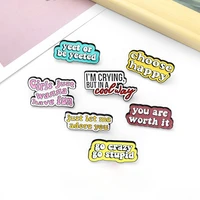 fun quotes enamel pins custom choose happy you are worth it brooches dialog badge denim shirt lapel pin jewelry gift wholesale