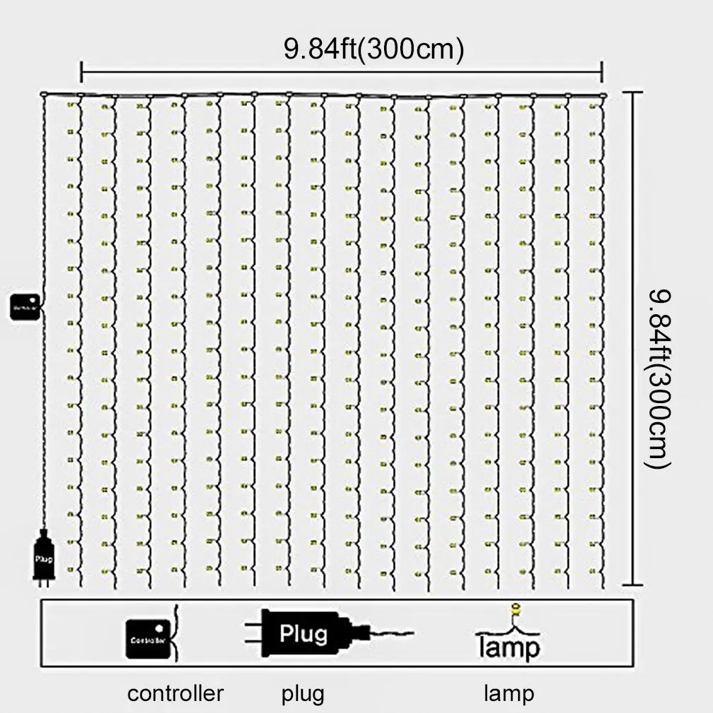 

24V 300LEDs 3*3 meters LED Icicle Curtain String Lights Fairy Lights with Remote Control for Christmas Garden Party Decor