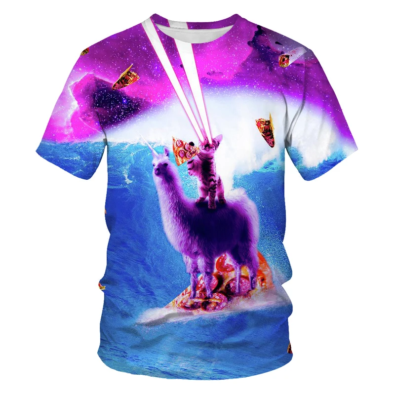 

Summer fashion new T-shirts, men and children, love cats, 3D printing, casual, breathable, short-sleeved tops