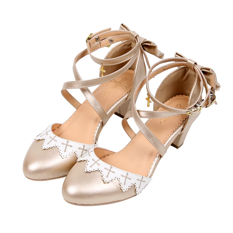 Лолита галстук бабочка в форме Креста ремешками сандалии для девочек винтажном