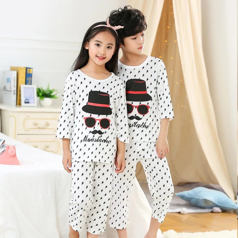 

2020 Summer New Striped Pajamas Sets Pyjamas Kids Baby Boys Clothes 100% Cotton Cartoon Children's Sleepwear Sleep Pijama Enfant