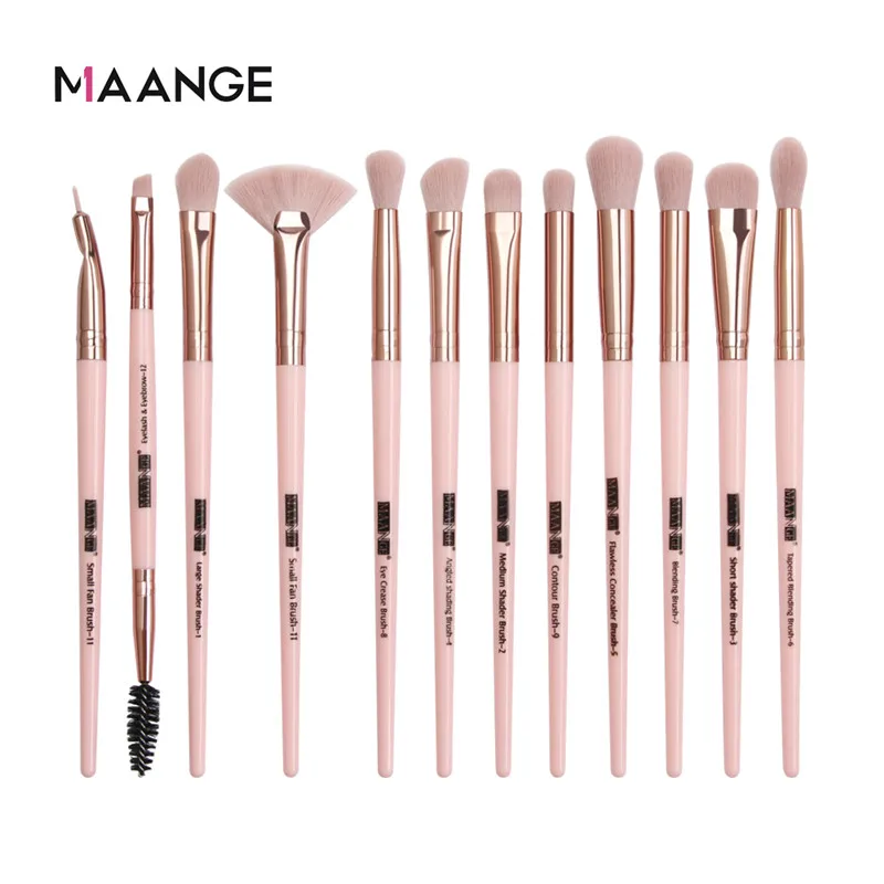 Pink gold Набор кистей для макияжа, профессиональные 12 шт./партия кисти для макияжа, набор теней для растушевки глаз, подводка для глаз, кисть для бровей, инструмент для макияжа - Handle Color: Pink gold