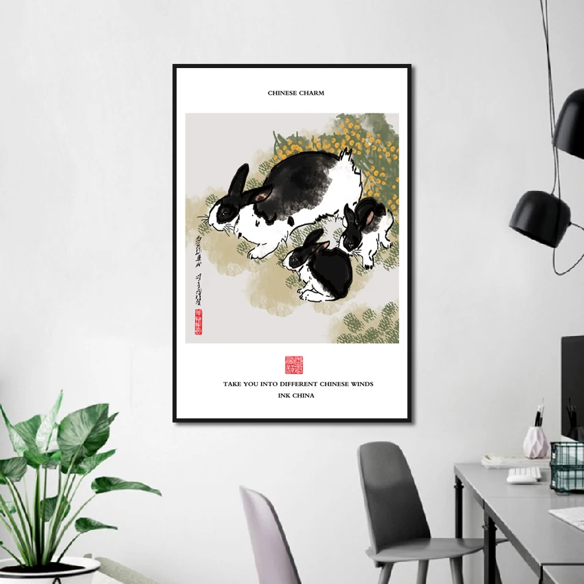 Чернила и стирка в китайском стиле светлый цвет животное кролик кабинет