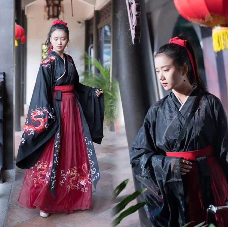 Женское традиционное китайское черное платье ханьфу Женский карнавальный