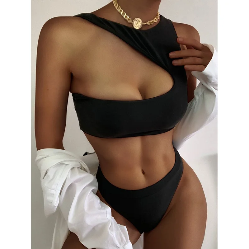 

High Cut Bathing Suit Women Bikinis 2022 Summer Swimwear Black Swimsuit Female Swimming Suits Irregular Designer Sexy Bikini Set