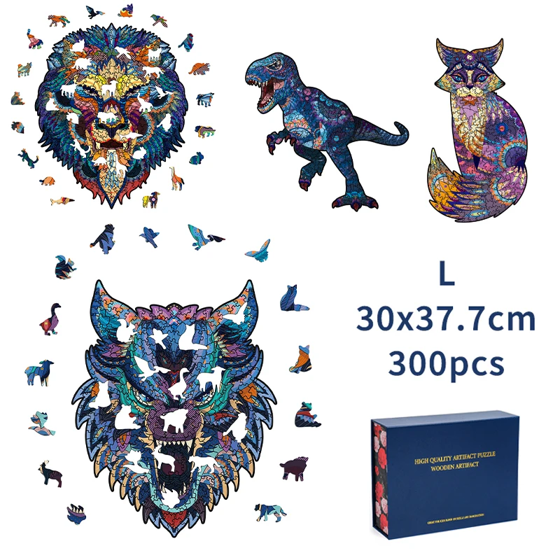 Unique Animal Wooden Puzzle Adult Kids Dinosaur Gift Box Jigsaw Puzzles Children 3D Wooden Puzzle Game Toys Holiday Gifts