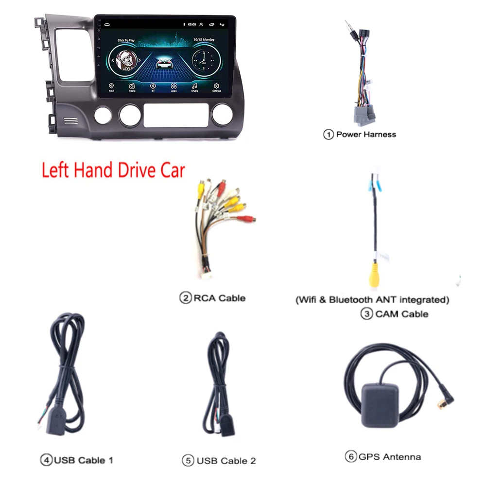 For LHD Автомагнитола для RHD Honda Civic 8 FK FN FD 2005-2012 мультимедийная система dvd-плеер аудио стерео Android 8,1 1" Поддержка Carplay SWC - Цвет: For LHD