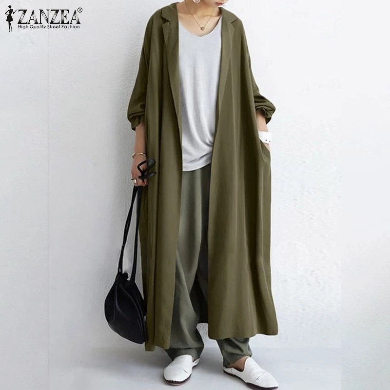 

ZANZEA Women Autumn Shirt Elegant Long Sleeve Blouse Casual Solid Tops Tunic Loose Chemise Open Stitch Cardigan Pocket Femininas