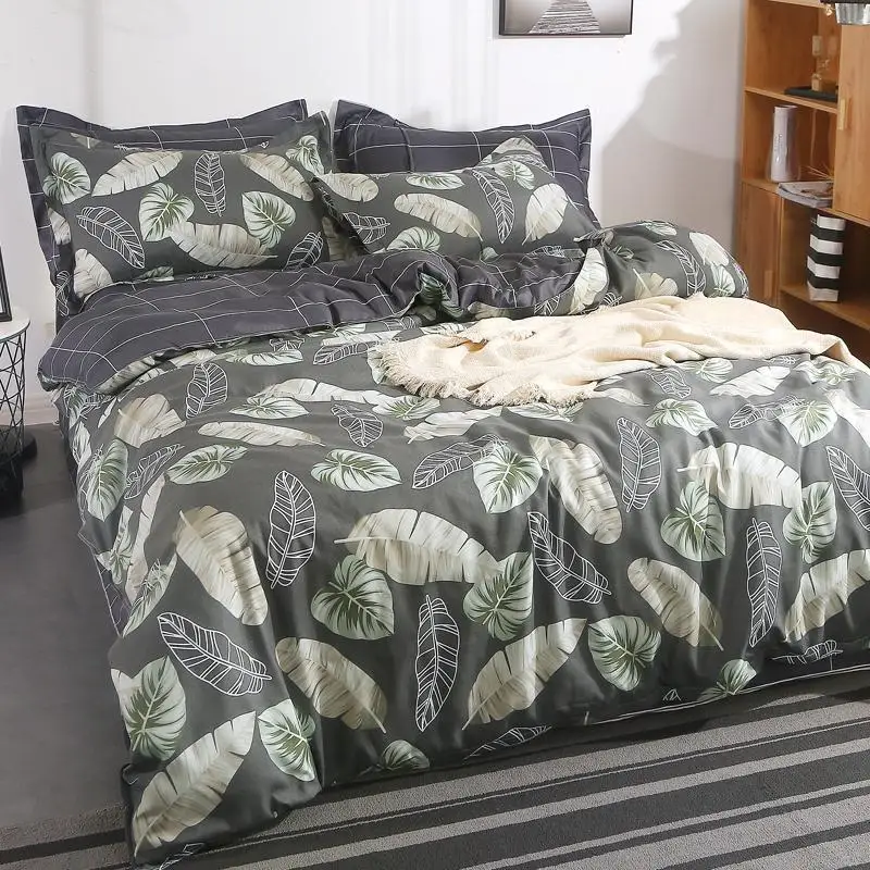 

5 bedding set red plaid duvet cover bed set flat sheet heart leaves pattern bedclothes 3/4pcs bed linen set Nordic home