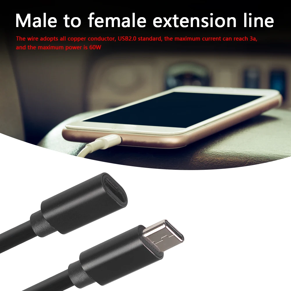 

Practical Multi-functional USB 3.1 Charging Connector 1.5M Durable Type-C Male to Female Extension Cable