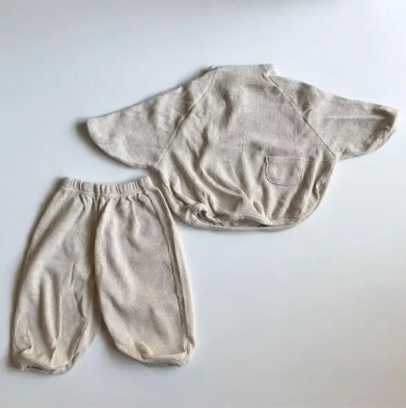 

Girls Clothing Set Spring Kids Clothing Set Waffle Suits Solid Blouse and Full Length Pants 2 Pcs Boys Clothes Set