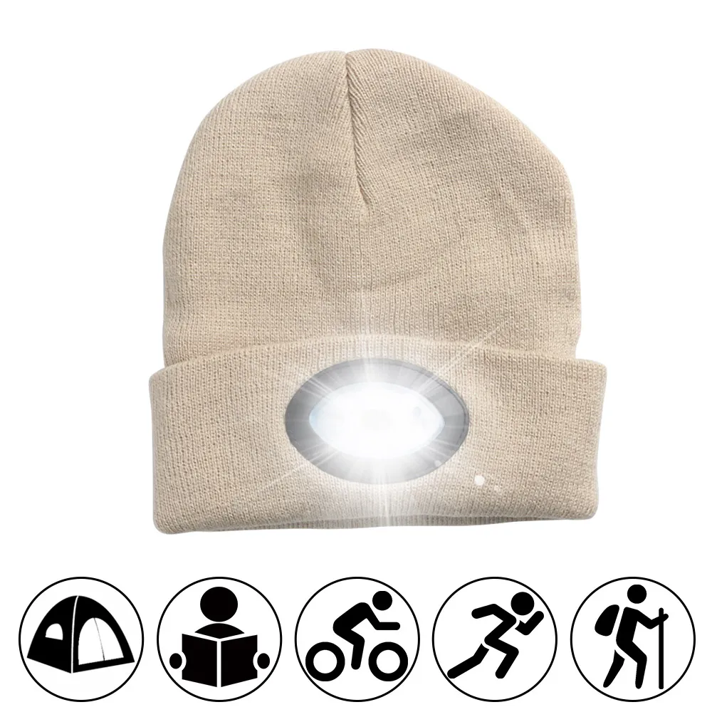 beige light cap USB Перезаряжаемый 6 светодиодный налобный фонарь вязаная шапка светильник для кемпинга рыбалки бег Hands Free Flash светильник вязаный колпачок светильник ing головной светильник - Испускаемый цвет: beige light cap