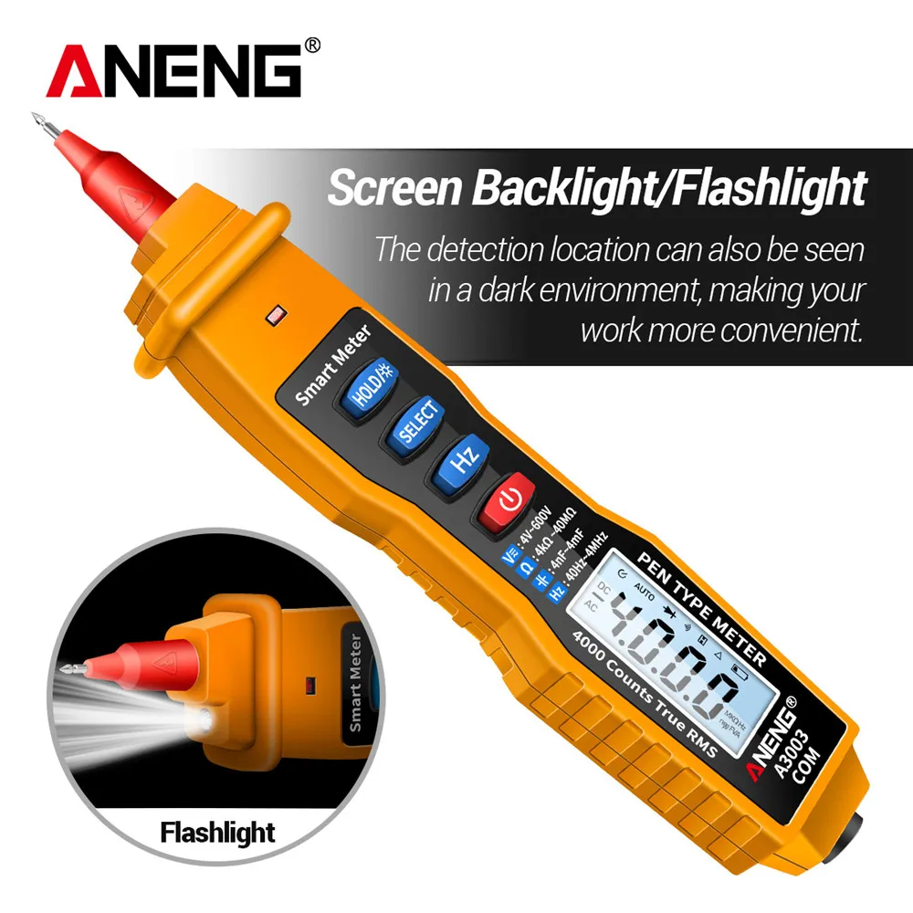 

A3003 Digital Pen Multimeter Professional 4000 Counts Smart Meter with NCV AC/DC Voltage Resistance Capacitance Testers
