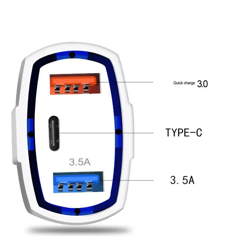 3 USB порта QC 0 Автомобильное зарядное устройство Type c Интерфейс мобильный телефон