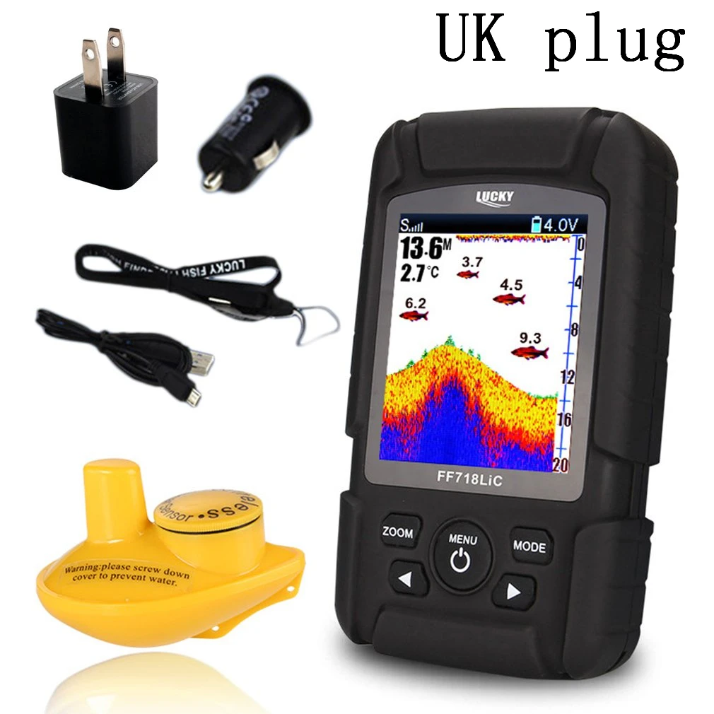 UK plug Lucky водонепроницаемый рыболокатор монитор с ЖК-цветным дисплеем беспроводной умный гидролокатор датчик глубины рыбы сигнализация Прямая - Цвет: UK plug