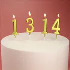 Свечи в виде цифр для дня рождения, 1, 2, 3, 4, 5, 6, 7, 8, 9, 0, золотистые, серебристые детские свечи для торта, украшения для торта
