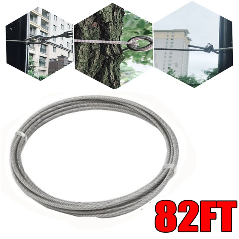 

304 Steel Wire Rope 25 Meter 1/2/3/4mm Cable Clothesline Rustproof Stainless Steel Wire Rope Lifting Drying Rack Anti-theft