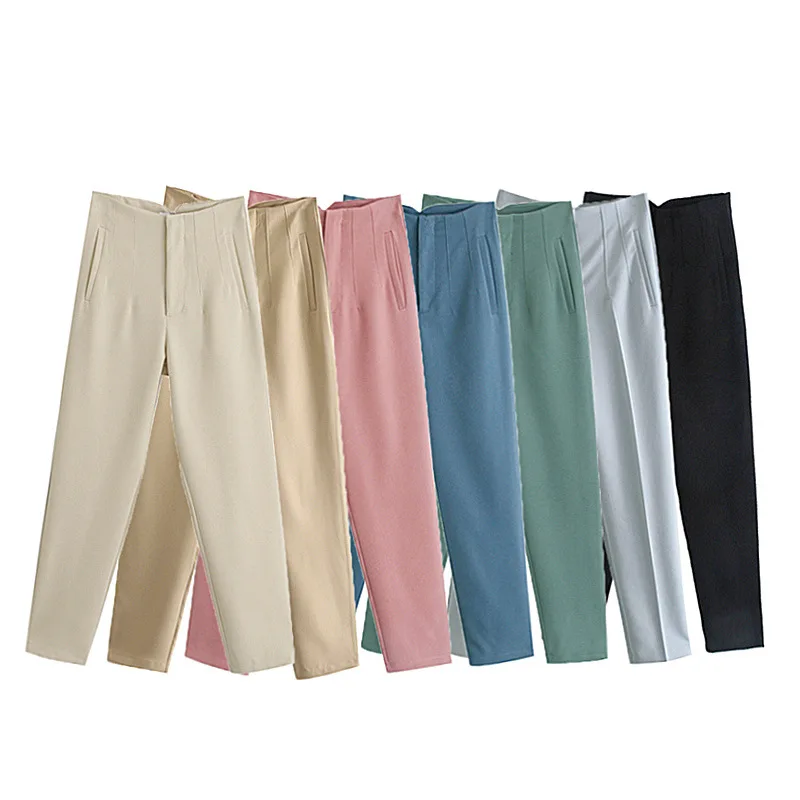 

2021 New Women Pants Summer Solid Color High Waist Trouser Suits Fashion Office Zip Pocket Chic Pencil Pants Female Casual Pants