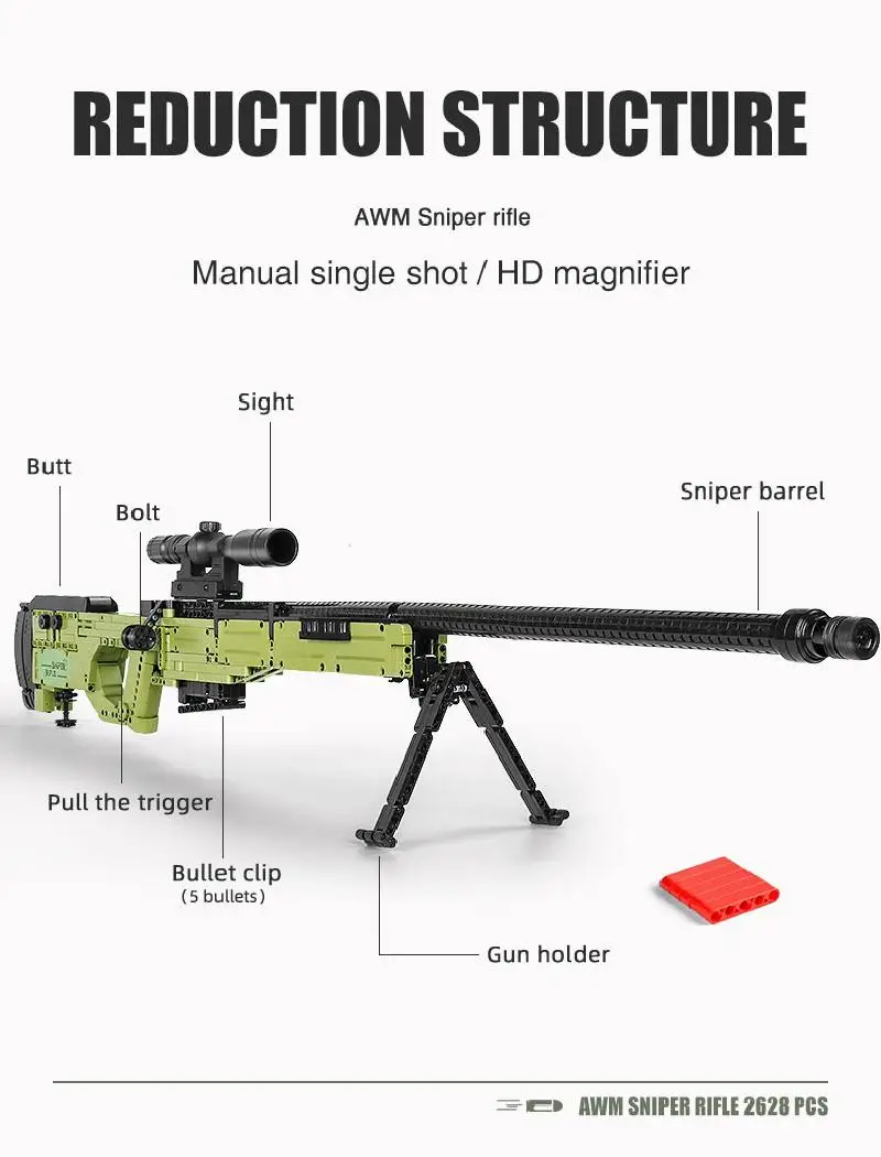 

Mould King Building Block Gun Toy The Moc Awm Sniper Rifle Model Assembly Brick Children's Education Diy Toys Birthday Giftgift