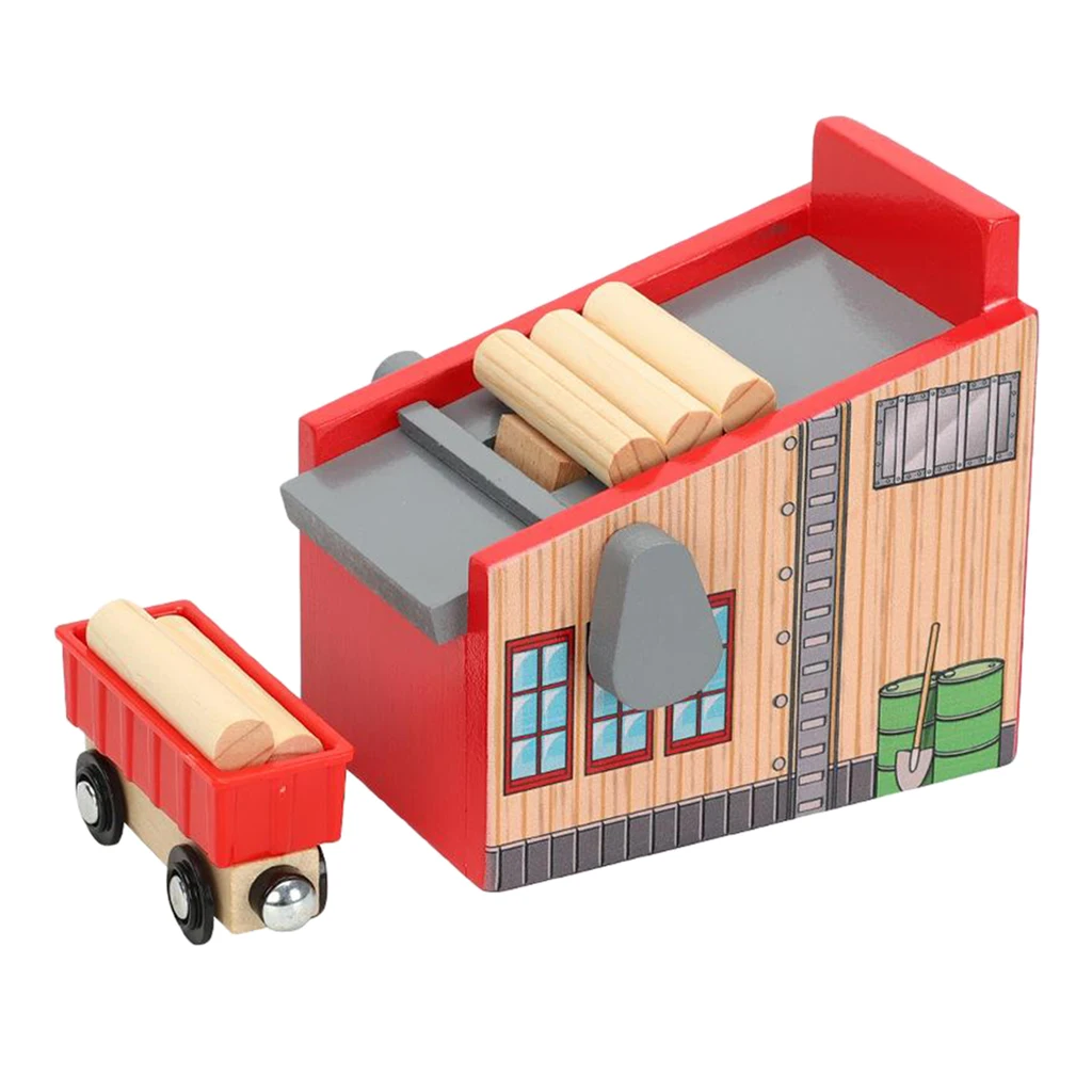 

Wooden Logging Site Train Track Set Log Carrier Kids Toy Lumber Mill Playset Railway Toy Kids Gift