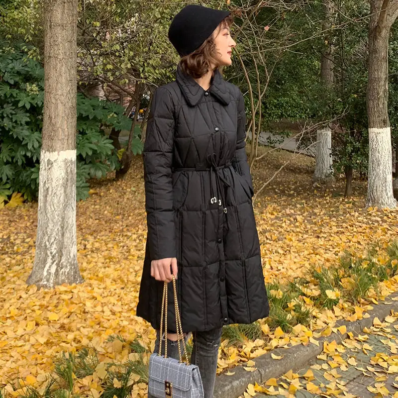 

Women 2020 Winter Fashion Mid-long Solid Color Coats Female Light Thin White Duck Down Warm Parkas Ladies Loose Outwears D133